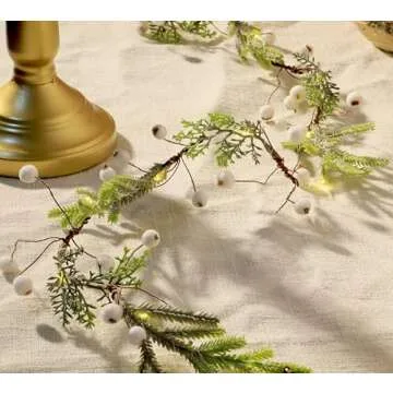 MIYA LIFE Norfolk Pine Garland with White Berry Christmas Garland with Lights Battery Operated Lighted Christmas Garland for Mantle Christmas Tree Decorations