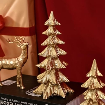 FESTGLOX Gold Christmas Tree Figurines for Holiday Decor