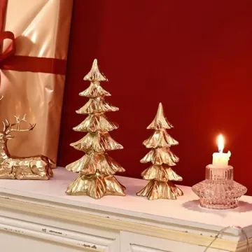 FESTGLOX Gold Christmas Tree Figurines for Holiday Decor
