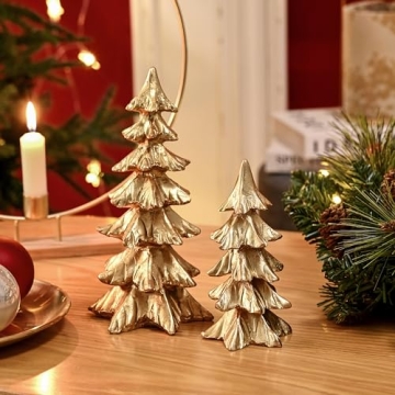 FESTGLOX Gold Christmas Tree Figurines for Holiday Decor