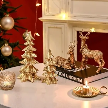 FESTGLOX Gold Christmas Tree Figurines for Holiday Decor