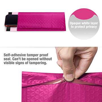 Fuxury Bubble Mailers 4x8" 50 Pack Padded Envelopes Self-Seal Adhesive Waterproof Shipping Bags Small Bubble Mailers for Business Mailing Packages Jewelry Makeup Supplies #000-Pink