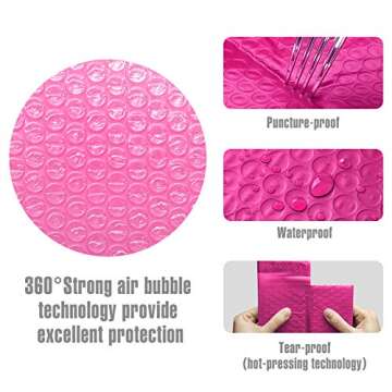 Fuxury Bubble Mailers 4x8" 50 Pack Padded Envelopes Self-Seal Adhesive Waterproof Shipping Bags Small Bubble Mailers for Business Mailing Packages Jewelry Makeup Supplies #000-Pink