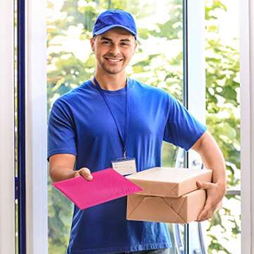 Fuxury Bubble Mailers 4x8" 50 Pack Padded Envelopes Self-Seal Adhesive Waterproof Shipping Bags Small Bubble Mailers for Business Mailing Packages Jewelry Makeup Supplies #000-Pink