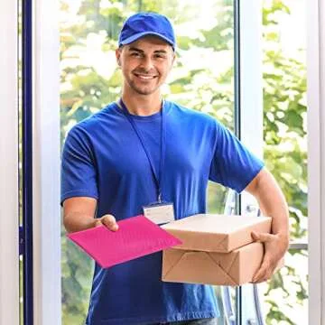 Fuxury Bubble Mailers 4x8" 50 Pack Padded Envelopes Self-Seal Adhesive Waterproof Shipping Bags Small Bubble Mailers for Business Mailing Packages Jewelry Makeup Supplies #000-Pink