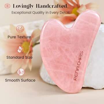 Rena Chris Gua Sha Facial Tools, Rose Quartz Guasha Tool for Acupuncture, Manual Massage Sticks for Jawline Sculpting and Puffiness Reducing, Gua Sha Facial Massage Tool, Skin-Care Gift
