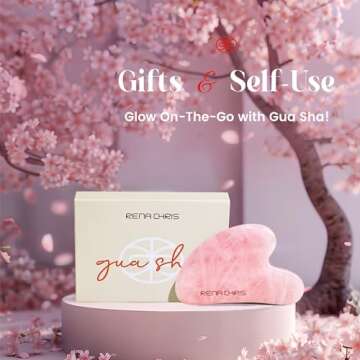 Rena Chris Gua Sha Facial Tools, Rose Quartz Guasha Tool for Acupuncture, Manual Massage Sticks for Jawline Sculpting and Puffiness Reducing, Gua Sha Facial Massage Tool, Skin-Care Gift