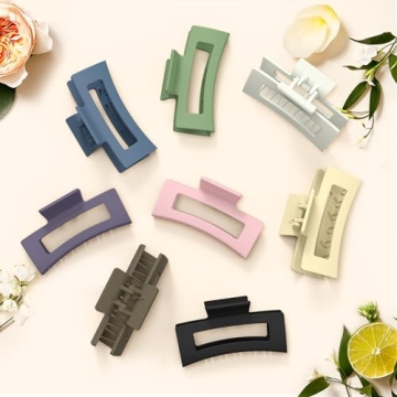 Stylish 8pcs Acrylic Banana Rectangle Matte Hair Clips Set - Versatile Non-Slip Clamps for All Hair Types