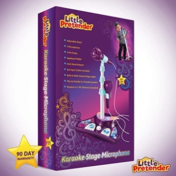 Little Pretender Kids Karaoke Machine with 2 Microphones and Adjustable Stand, Music Sing Along with Flashing Stage Lights and Pedals for Fun Musical Effects