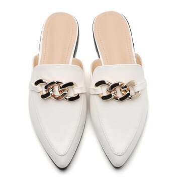 EasySmile Metal Chain Decor Flat Mules for Women Closed Pointed Toe Slip on Loafers Slides Backless ...