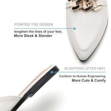 EasySmile Metal Chain Decor Flat Mules for Women Closed Pointed Toe Slip on Loafers Slides Backless Mules Shoes