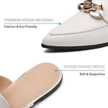 EasySmile Metal Chain Decor Flat Mules for Women Closed Pointed Toe Slip on Loafers Slides Backless Mules Shoes