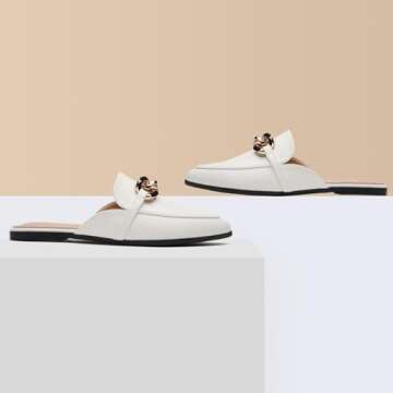 EasySmile Metal Chain Decor Flat Mules for Women Closed Pointed Toe Slip on Loafers Slides Backless Mules Shoes