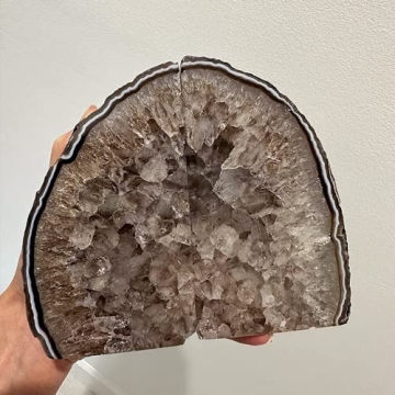 Stunning Black Agate Geode Bookends - Heavy Duty & Stylish for Shelves