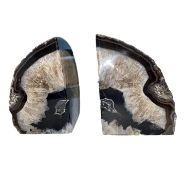 Black Agate Geode Bookends Heavy Duty Stylish Shelves