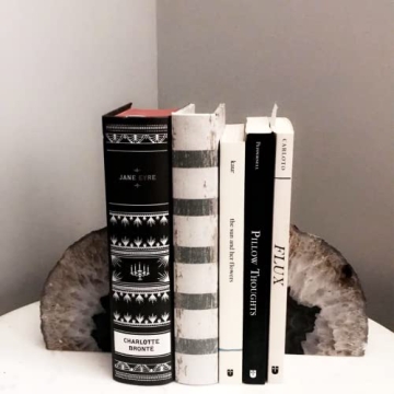 Black Agate Geode Bookends Heavy Duty Stylish Shelves