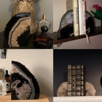 Black Agate Geode Bookends Heavy Duty Stylish Shelves