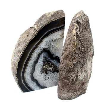 Black Agate Geode Bookends Heavy Duty Stylish Shelves