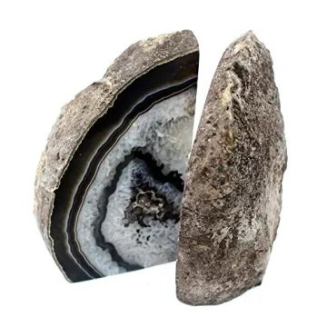 Black Agate Geode Bookends Heavy Duty Stylish Shelves