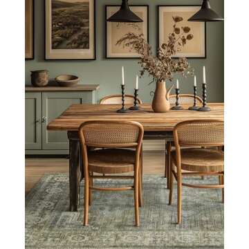 BEIMO Washable Sage Green Area Rug, Vintage Print Design