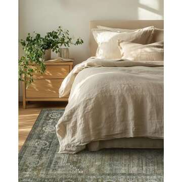 BEIMO Washable Sage Green Area Rug, Vintage Print Design