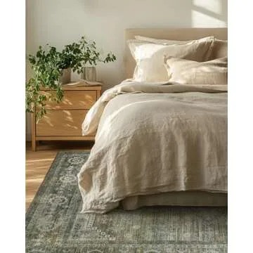 BEIMO Washable Sage Green Area Rug, Vintage Print Design