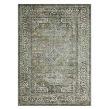 BEIMO Washable Sage Green Area Rug, Vintage Print Design