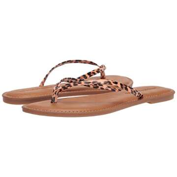 Amazon Essentials Women's Thong Sandal, Light Brown Leopard, 8