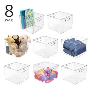 mDesign Plastic Deep Home Storage Organizer Basket Bin with Handles for Cube Furniture Shelving in O...