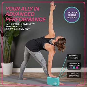 URBNFit Yoga Blocks 2 Pack - Sturdy Foam Yoga Block Set with Strap for Exercise, Pilates Workout, St...