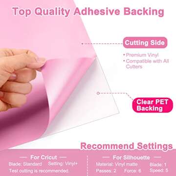 Pink Permanent Vinyl - Pink Adhesive Vinyl Roll for All Cutting Machine, Permanent Outdoor Vinyl 12"...