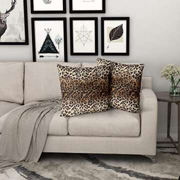 Brown Leopard Pillow Cover 20x20 Inches Cheetah Throw Pillows Set of 2 Soft Cotton Leopard Print Decorative Throw Pillow Covers for Home Couch Sofa Bedroom Livingroom