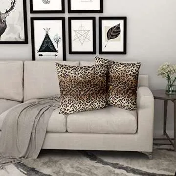 Brown Leopard Pillow Cover 20x20 Inches Cheetah Throw Pillows Set of 2 Soft Cotton Leopard Print Decorative Throw Pillow Covers for Home Couch Sofa Bedroom Livingroom