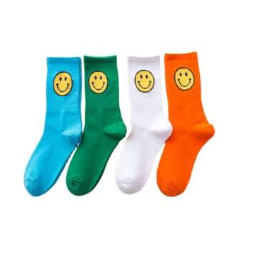 Colorful Smile Face Cotton Knitted Crew Socks 4pairs set
