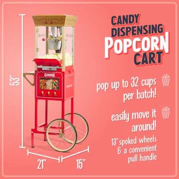 Nostalgia Vintage 8 Ounce Popcorn Cart with Candy Dispensers