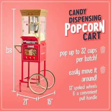 Nostalgia Vintage 8 Ounce Professional Popcorn Cart - 32 Cups & Candy Dispensers