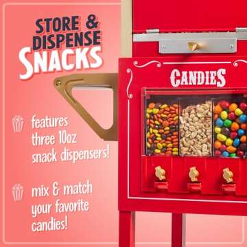 Nostalgia Vintage 8 Ounce Popcorn Cart with Candy Dispensers