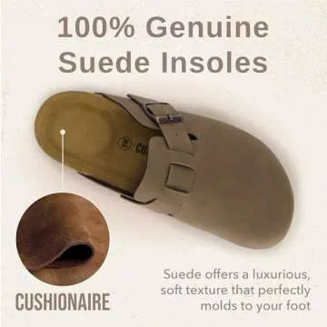 CUSHIONAIRE Hana Womens Clogs | Comfortable Vegan Suede Clogs for Women | Slip On Potato Shoes with Cork Footbed & Arch Support| Brown 6