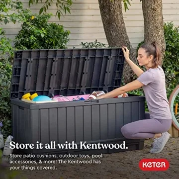 Keter Kentwood 92 Gallon Resin Deck Box Outdoor Storage