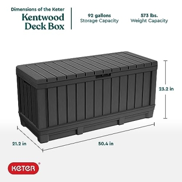 Keter Kentwood 92 Gallon Resin Deck Box Outdoor Storage