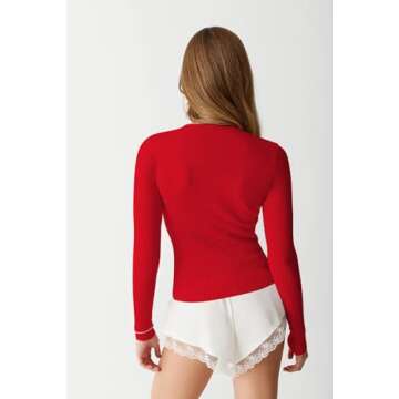 KIGRAD Womens Open Front Button Up Cropped Cardigan Ribbed Knit Long Sleeve Shirt Casual Solid Crop Top Cardigan Sweater Red