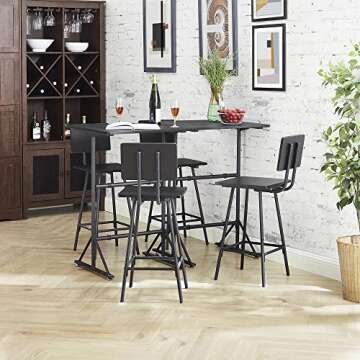 VECELO 3-Piece Bar Table Chairs, Square Counter Height Bistro Dinette Sets with 2 Barstools for Kitchen, Breakfast Nook, Small Spaces, Matte Black