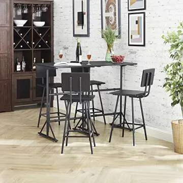 VECELO 3-Piece Bar Table Chairs, Square Counter Height Bistro Dinette Sets with 2 Barstools for Kitchen, Breakfast Nook, Small Spaces, Matte Black