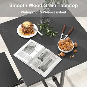 VECELO 3-Piece Bar Table Chairs, Square Counter Height Bistro Dinette Sets with 2 Barstools for Kitchen, Breakfast Nook, Small Spaces, Matte Black