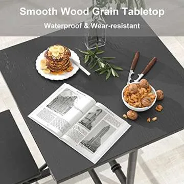 VECELO 3-Piece Bar Table Chairs, Square Counter Height Bistro Dinette Sets with 2 Barstools for Kitchen, Breakfast Nook, Small Spaces, Matte Black