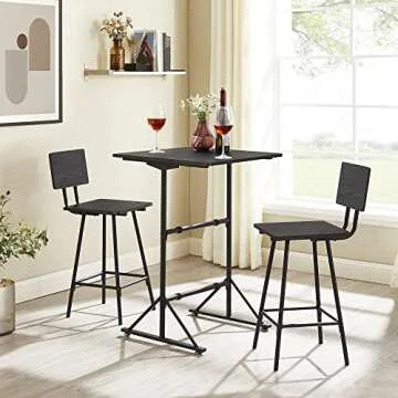 VECELO 3-Piece Bar Table Chairs, Square Counter Height Bistro Dinette Sets with 2 Barstools for Kitchen, Breakfast Nook, Small Spaces, Matte Black