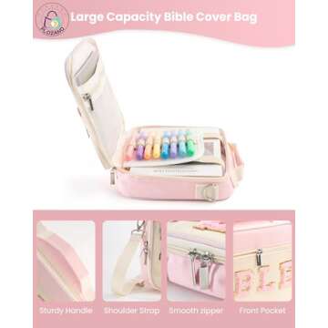 PLOZANO Bible Cover Case for Women, Large Chenille Letter Bible Bag with Shoulder Strap,Pink Bible Carrying Tote Bags for Bible Study Accessories, for Women Lady Teen Grils