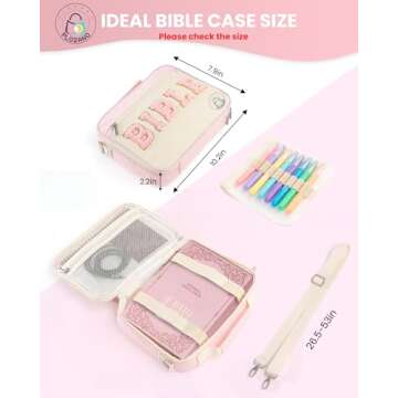 PLOZANO Bible Cover Case for Women, Large Chenille Letter Bible Bag with Shoulder Strap,Pink Bible Carrying Tote Bags for Bible Study Accessories, for Women Lady Teen Grils
