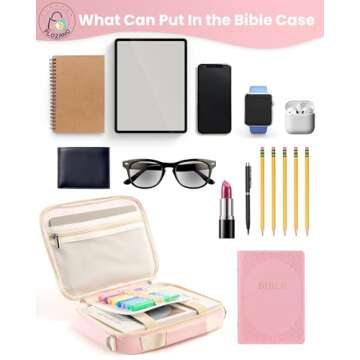 PLOZANO Bible Cover Case for Women, Large Chenille Letter Bible Bag with Shoulder Strap,Pink Bible Carrying Tote Bags for Bible Study Accessories, for Women Lady Teen Grils