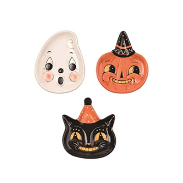 Vintage Halloween Character Face Plates Set - Ghost, Pumpkin & Cat